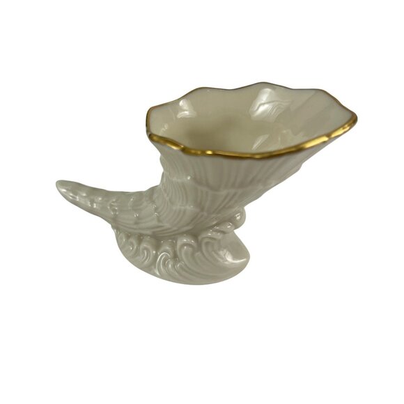 Vintage Lenox Porcelain Cornucopia Vase Trinket Toothpick Holder With 24K Gold T - Picture 7 of 8